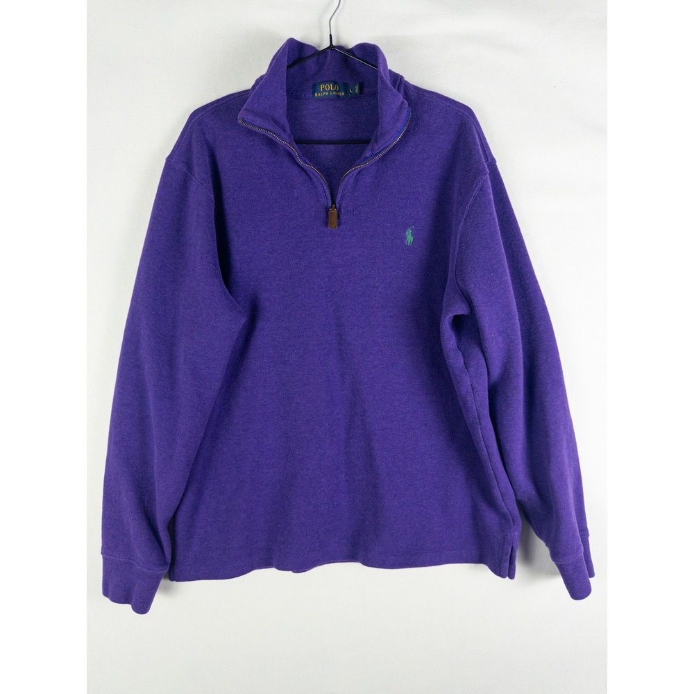 Polo Ralph Lauren Quarter Zip Sweatshirt Mens L Purple 100% Cotton Preppy Old Mo